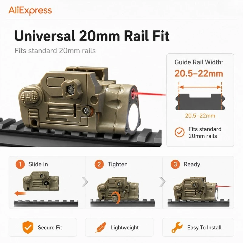 Universelle 20-mm-Schienenhalterung für Spielzeugwerfer und Taschenlampenbefestigung – Detail 1