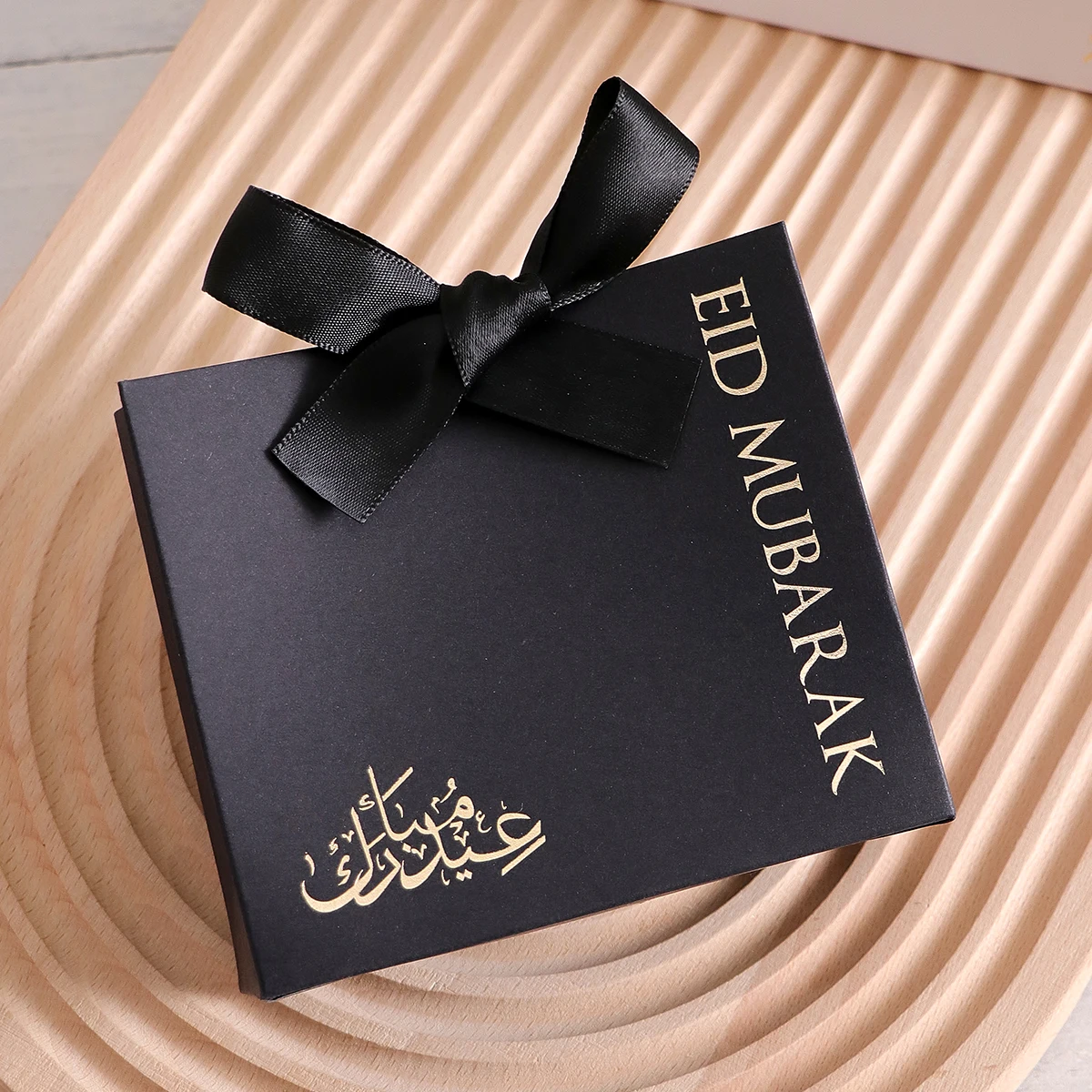 10Luxury Eid Small Gift Boxes, Printed With“Eid Mubarak” Black and White Design, Set of 10 Size: 10.5 * 10 *
