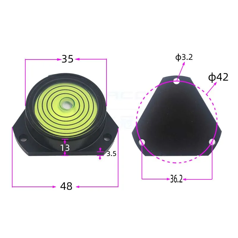HACCURY Triangular Metal Bubble Level 48*35*13mm Universal Nivel Bead Blister Round Spirit Leveling Part with Mounting Hole 1PCS