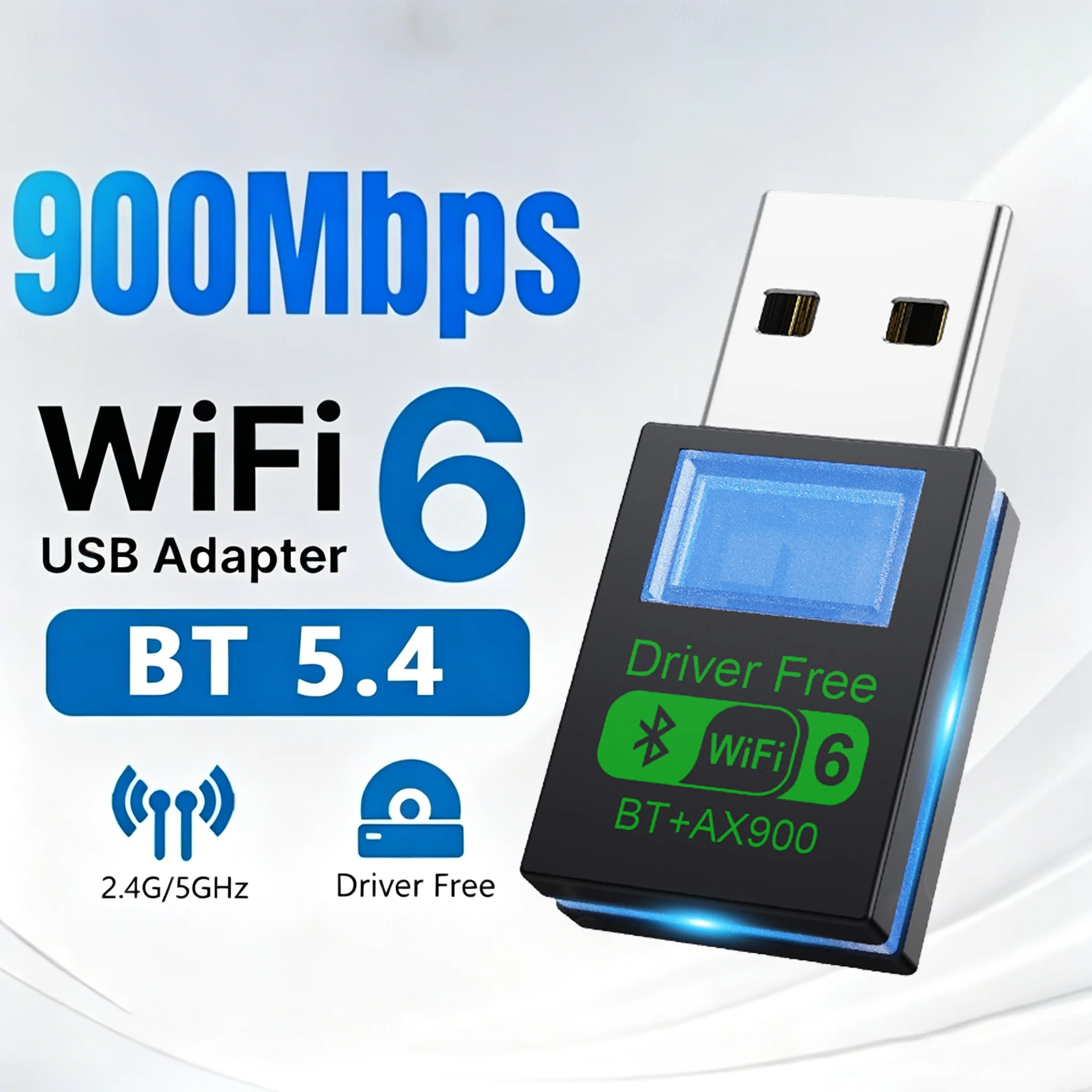 PC-Optimized 2-in-1 AX900 WiFi 6 Adapter- Driver-Free Wireless Network Card with Bluetooth 5.4, Dual Band 2.4G/5GHz& High-Speed