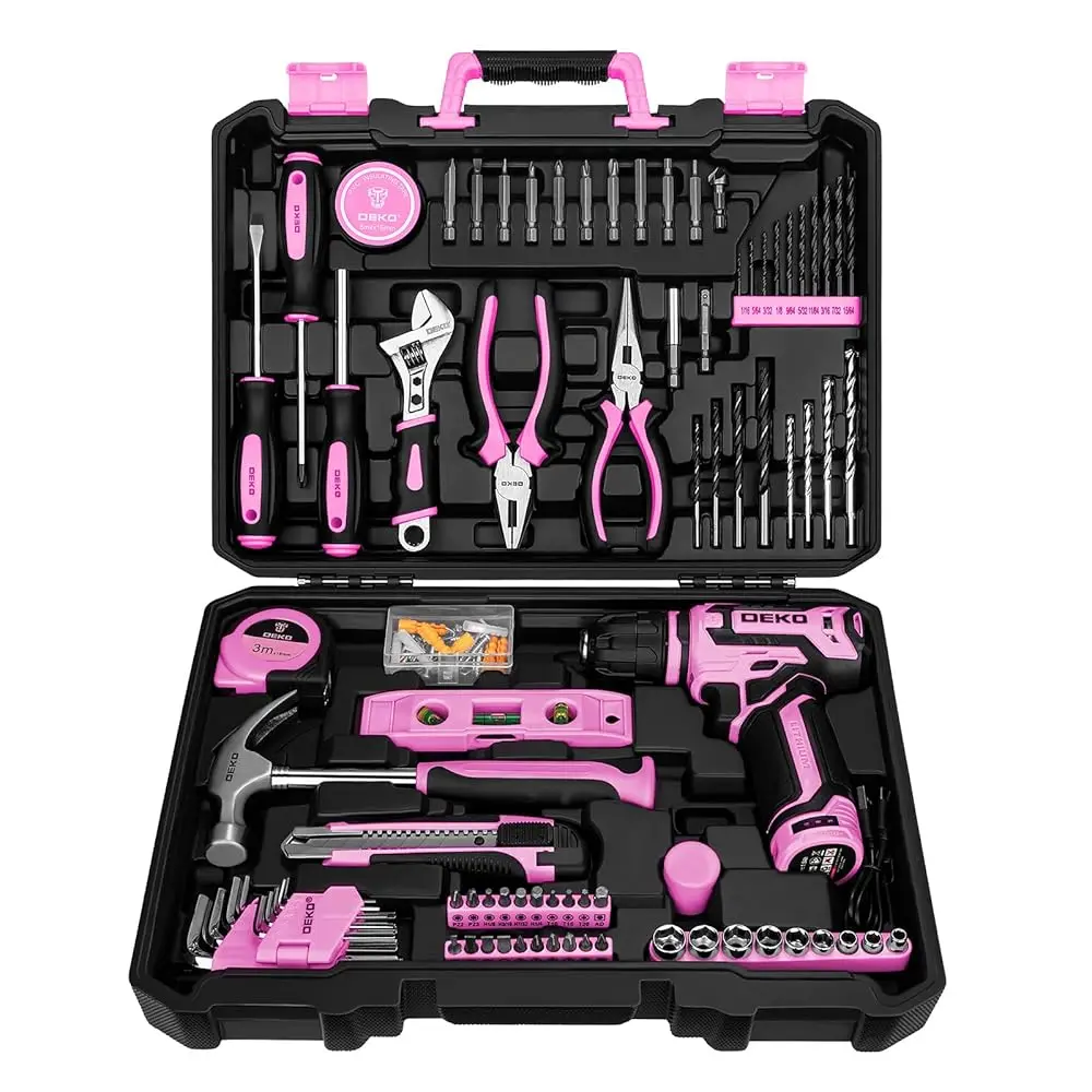 

Pink Tool Set: Tool Kit With 12V Cordl Drill Set For Women Home Hand Repair Tools Sets Drills Case