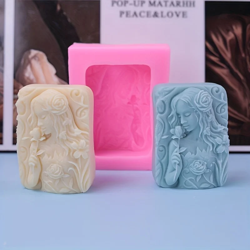 1 Piece, Baked Rose Girl Shaped Car Aromatherapy Gypsum Mold, Handmade Soap Mold, Sugar Flipping Cake Silicone Mold