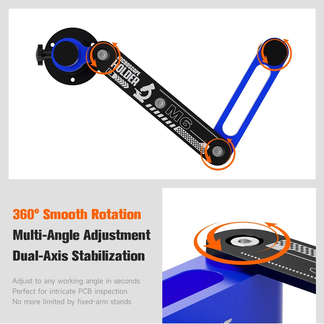 MECHANIC M6+ Adjustable Microscope Dual-Position Swing Arm Holder Rotatable Multi-Angle Aluminum Alloy Bracket Universal Stand