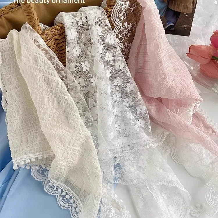 White sweet lace flower scarf elegant feminine headband thin breathable artistic style travel accessory image 4