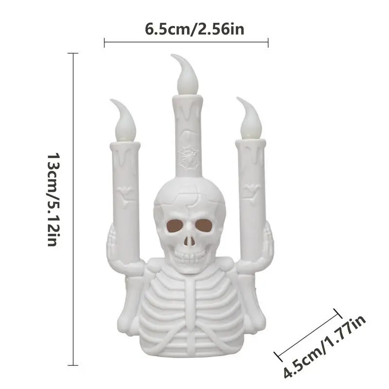 Halloween Skelett Flammenlose Kerze Skelett Kandelaber mit LED-Kerzenlampe Flammenlose flackernde Lichter für Zuhause Schlafzimmer