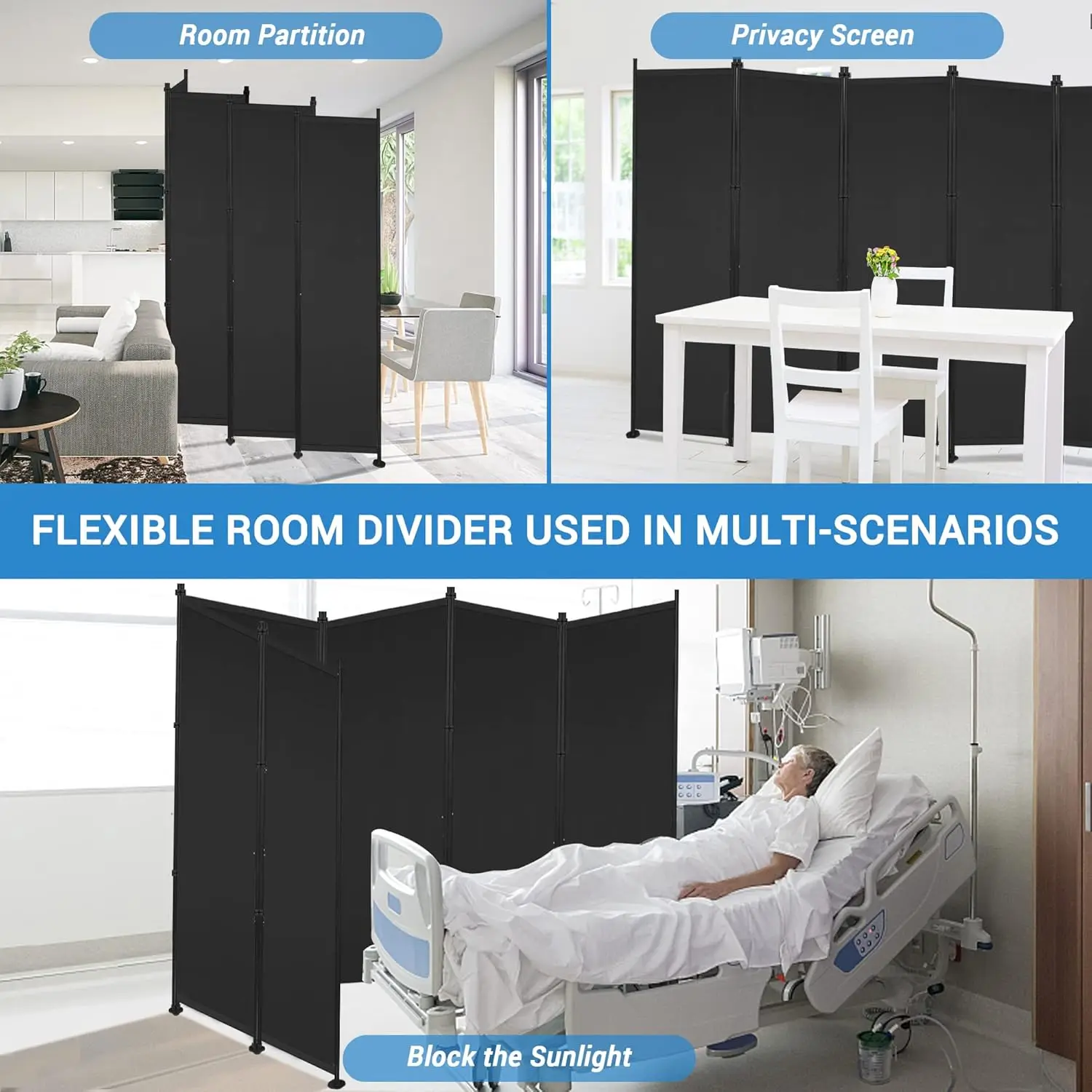 MAYOLIAH 6 Panel Room Dividers Folding Privacy Screen, 10ft Wide 6ft Tall Partition Office Walls Separator with Small Base