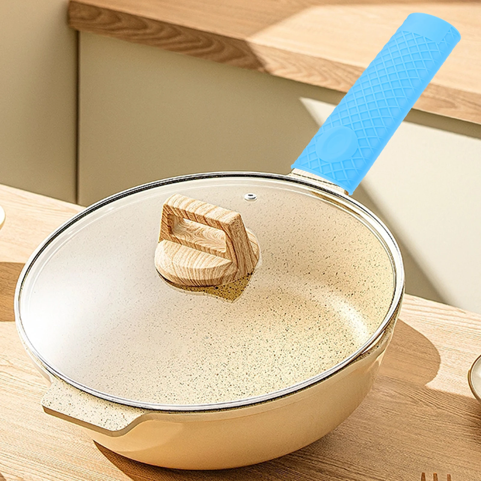 

Silicone Hot Pot Handle Cover Heat Resistant Thermal Insulation Pot Holder for Cast Iron Skillet Griddles Frying Pans Easy Clean