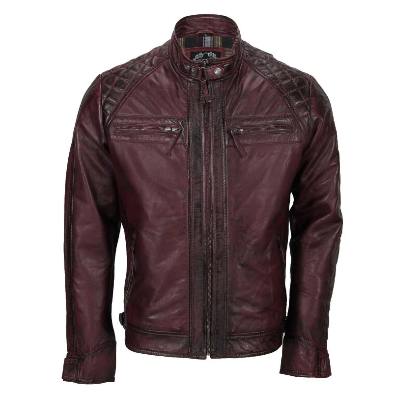 

Men's Genuine Lambskin Real Leather Jacket Maroon NEW Vintage Designer Zip Coat