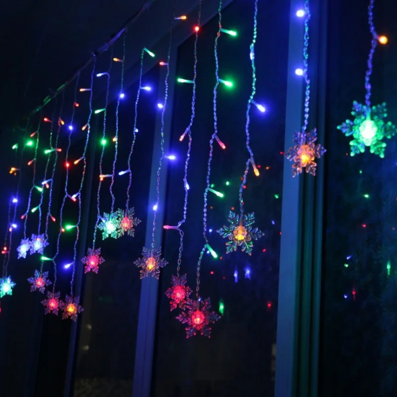 220V EU Plug LED Christmas Snowflake String Light 8 Modes Ice Pillar Curtain Light Street Garden Indoor Decorations for Home