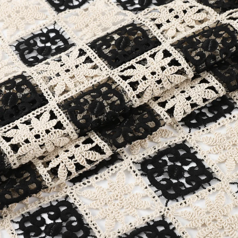 

Black and White Checkered Cotton Embroidered Fabric Water Soluble Hollow Out for Dress Clothing Making Designer Fabric