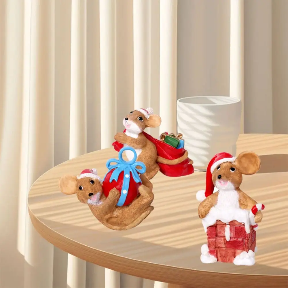 الماوس عيد الميلاد الحيوان تمثال المنمنمات الحيوان الراتنج عيد الميلاد المشهد الحلي الكرتون المشهد الصغير #4