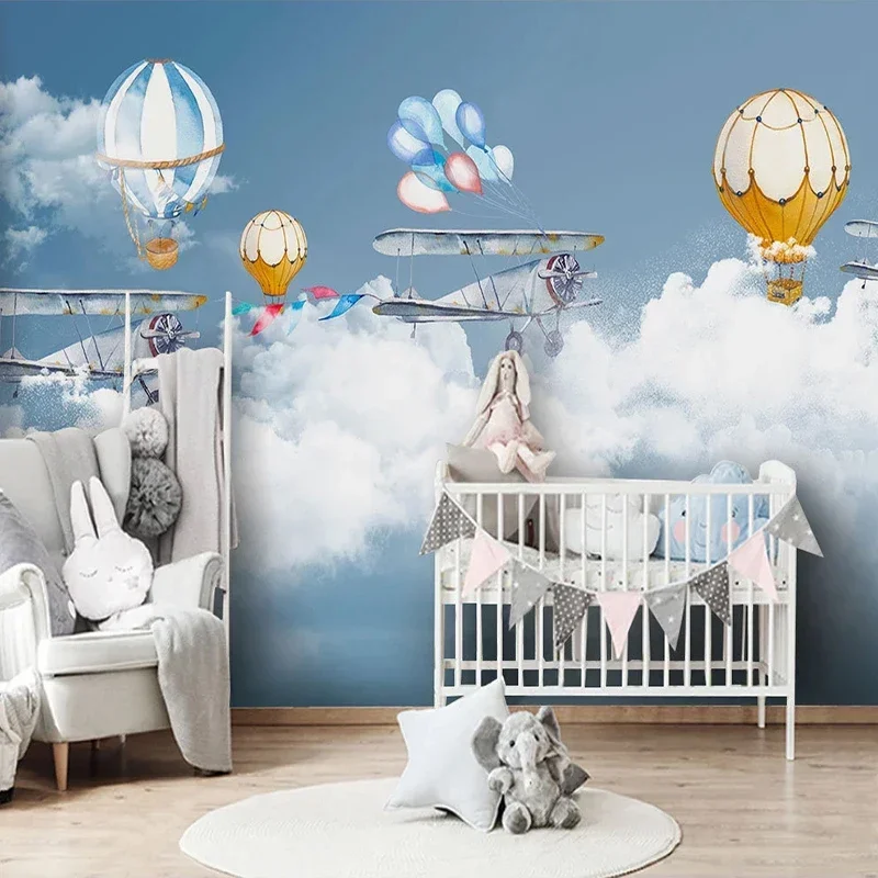 

Custom Photo 3D Cartoon Mural Wallpaper For Kids Room Hot Air Balloon Poster Children Room Boy Girl Bedroom Wall Papel De Parede