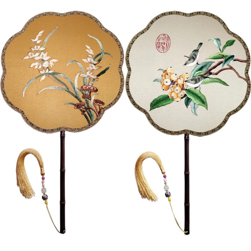 Suzhou Double Sided Embroidery Classical Decorative Fan Hanfu Dance Fan Women's Long Handle Bamboo Embroidery Round Fan LE250 - Image 5
