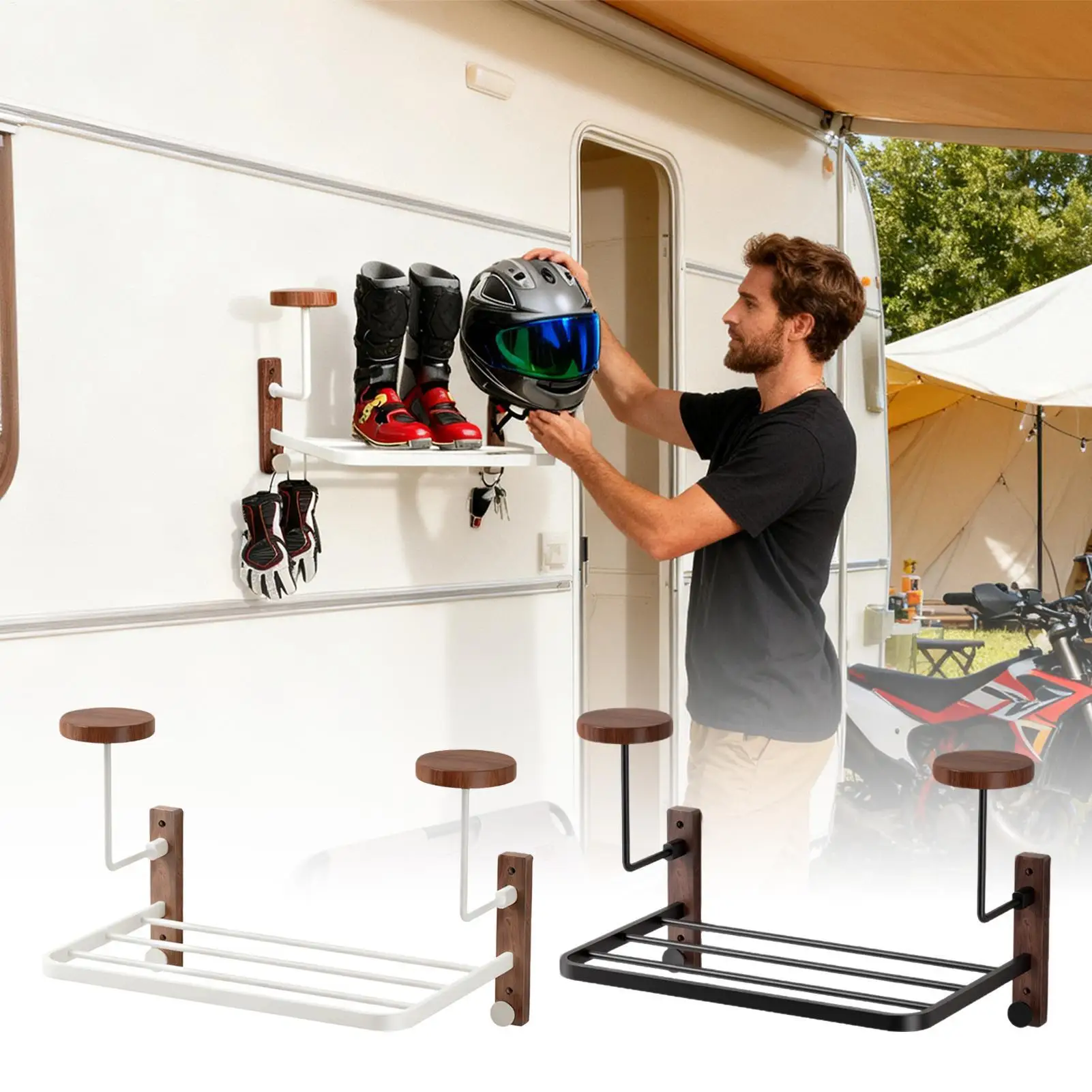 

Rustic Motorcycle Helmet Holder Wall Mount, Double Hook Gear Storage Hanger for Garage Entryway Living Room, Vintage Style