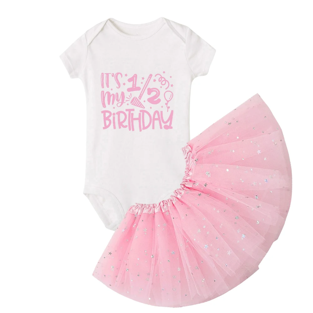 Its My 1/2 Birthday Girls Cake Smash Dresses Birthday Girl Party Outfits Newborn Short Sleeve Bodysuits Baby Shower Gifts