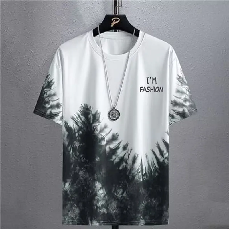 Thin Style Breathable Short Sleeved T-shirt Men Summer 2024 New Ice Sensation Slim Casual Tie Dye Comfortable All-match T-shirt