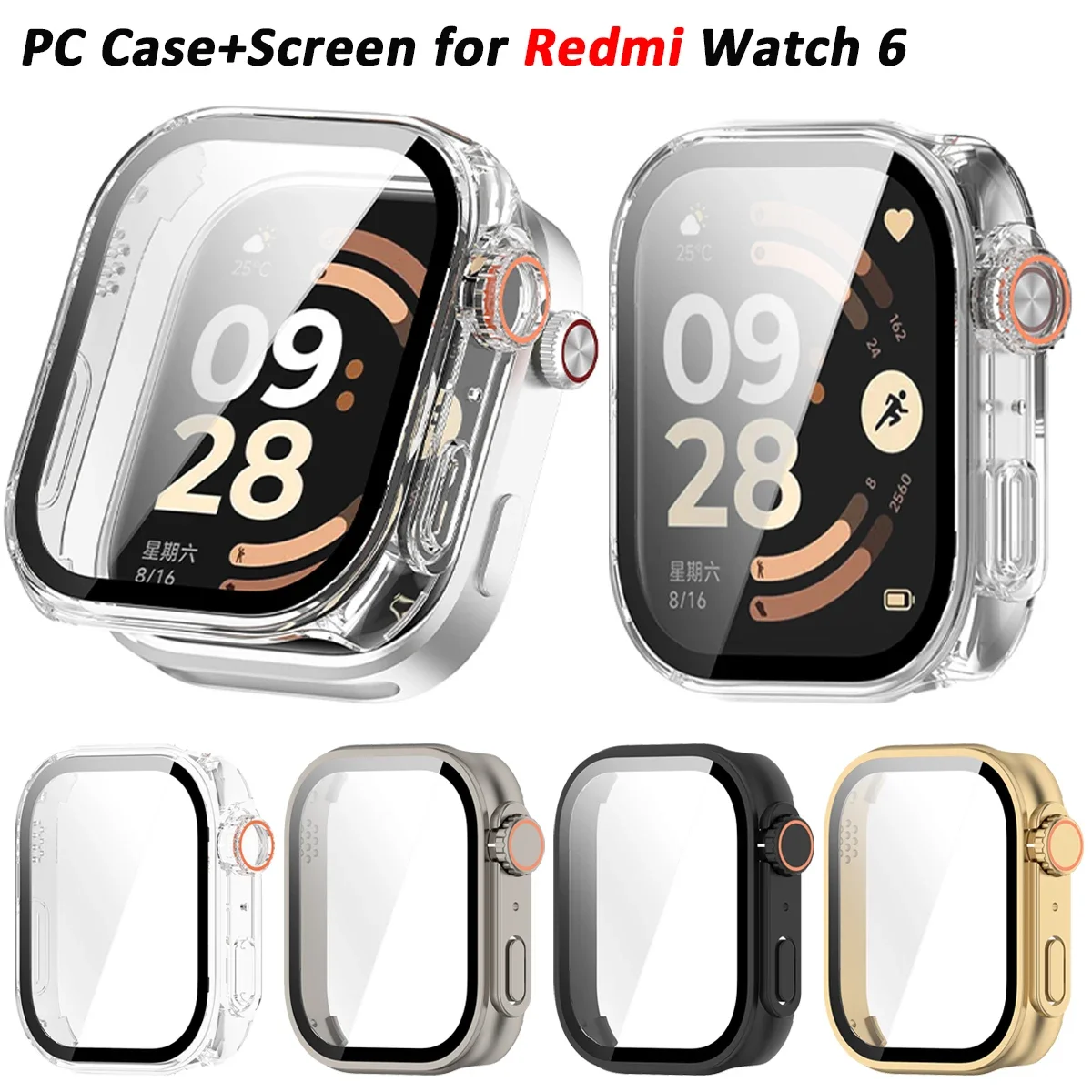 �y�Z�[�����zPC �P�[�X + �K���X Xiaomi Redmi Watch 6 �X�N���[���v���e�N�^�[�ɕύX���Ϗ����o���p�[�ی�J�o�[ Redmi Watch 6 �p