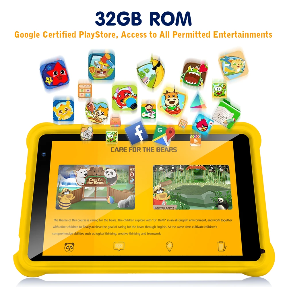 7 Inch Android Kinder Tablet PC Für Studie Bildung Kinder Tablet Mit Silikon Fall 2 + 32GB Google Spielen wiFi Tablet mit Halter