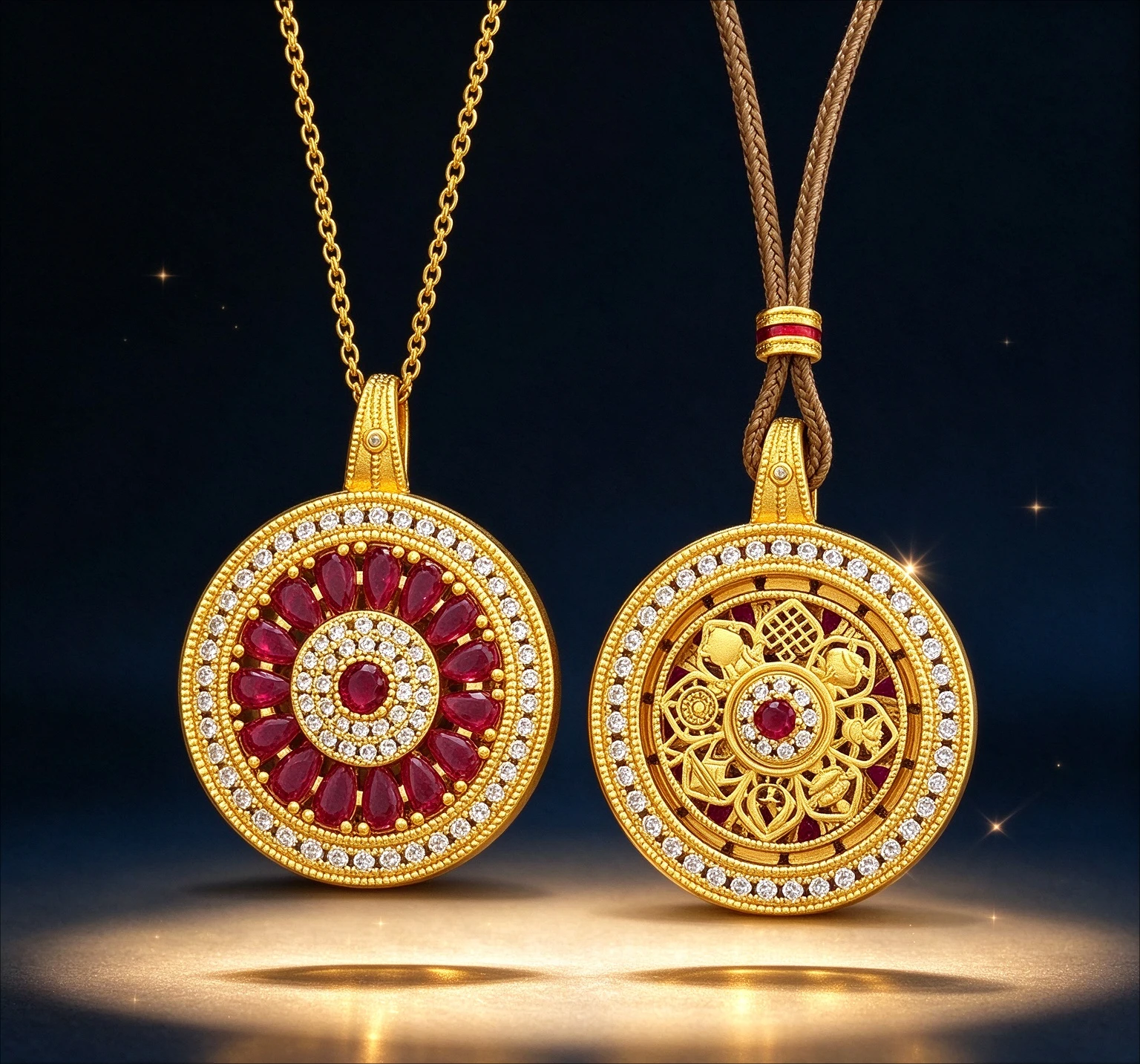 9999 gold full-cut diamond rose window pendant with rotatable compass necklace - fashionable and high-end pendant
