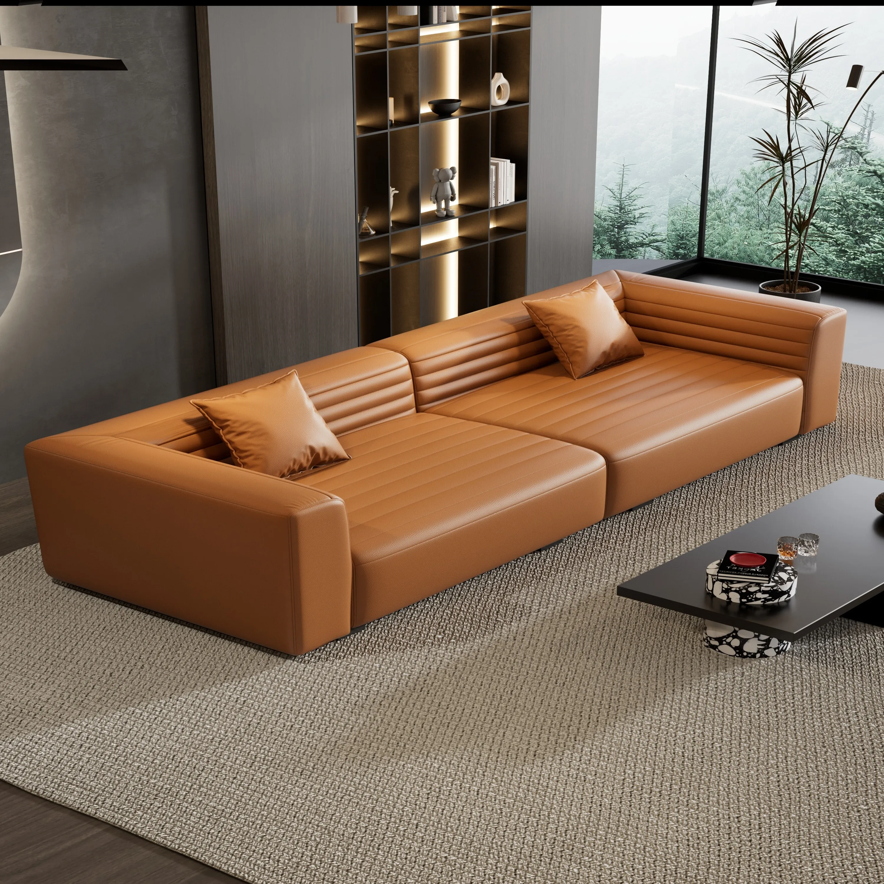 

！@2025 Italian Designer Leather Three-Seater Sofa for Modern Luxury Living Room Minimalist Style Sponge Filling for Villa