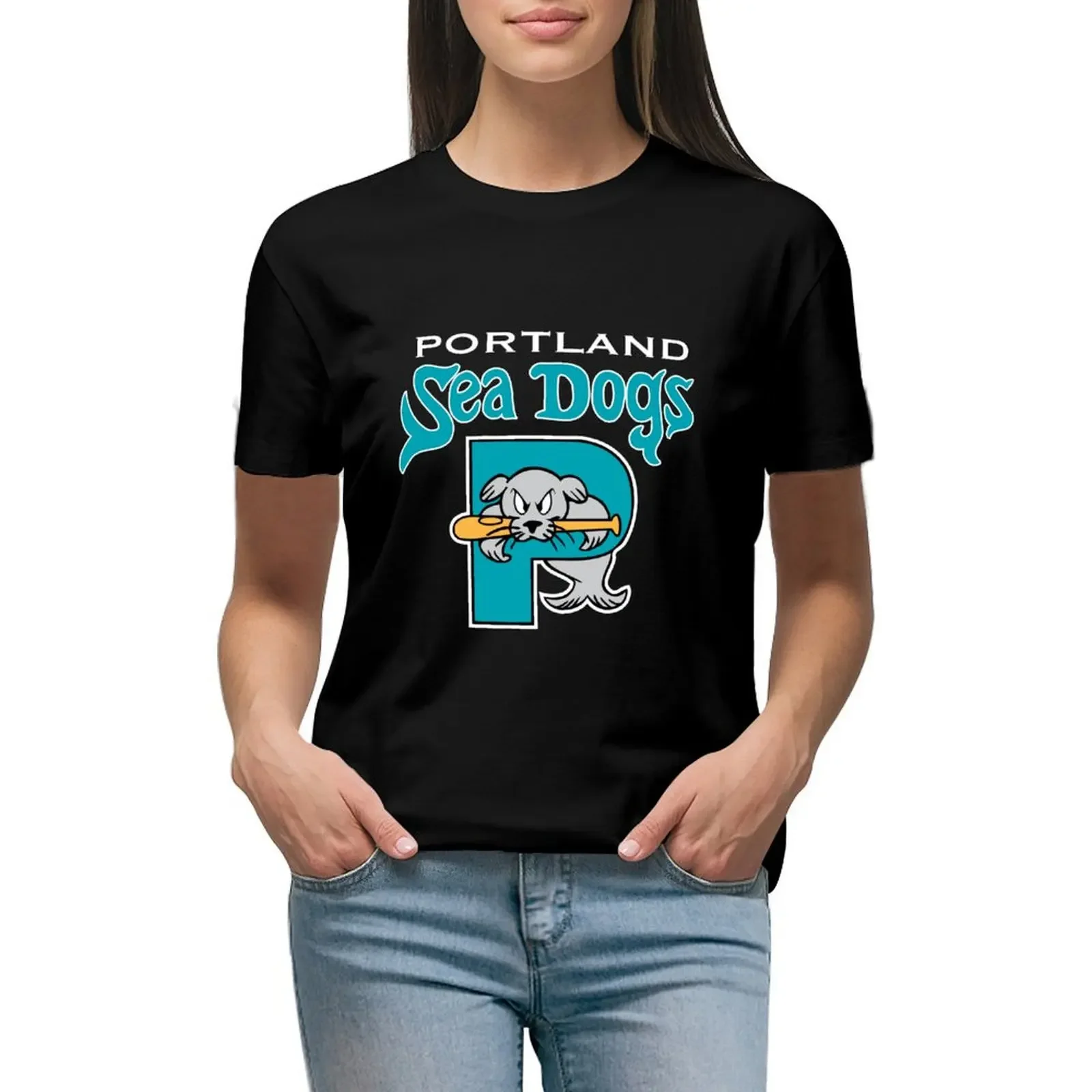 

90's throwback Portland Sea Dogs T-Shirt kawaii clothes customs design your own vintage clothes summer tops Women's tee shirt