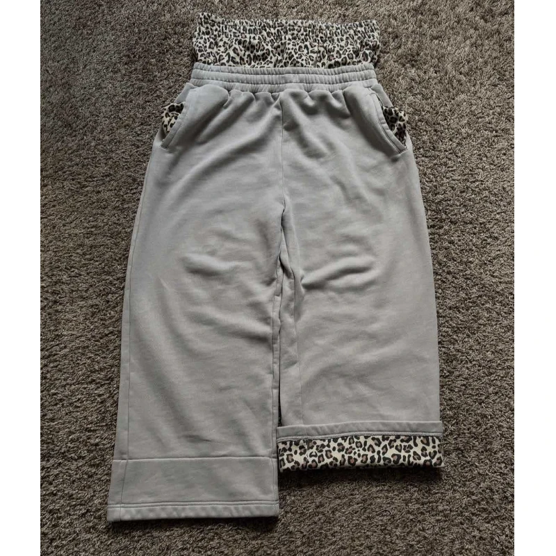 

Винтажные свободные и повседневные спортивные штаны из двух частей с леопардовым принтом и двойным поясом в уличном стиле в стиле хип-хоп