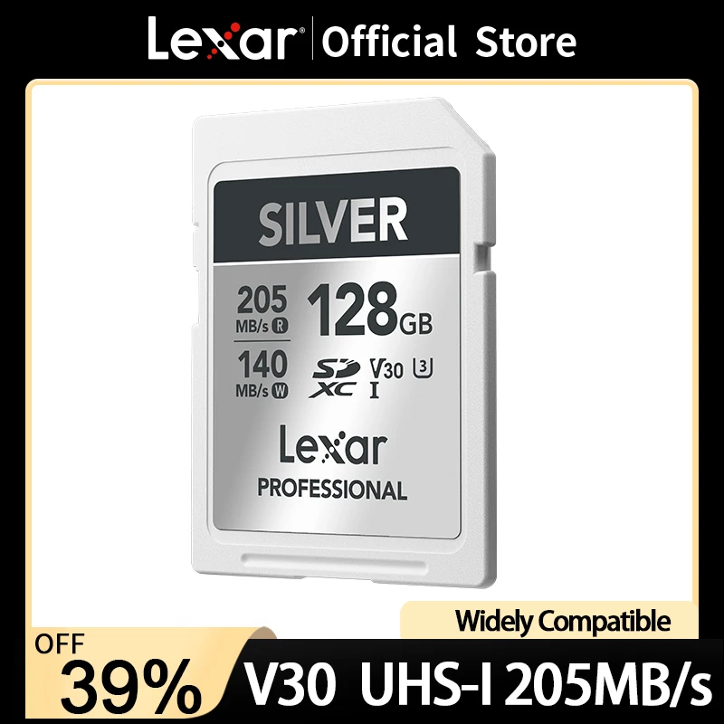 Lexar SILVER SD Card 64GB 128GB 256GB Memory Card 4K V30 U3 UHS-I 205MB/s High Speed Memory Card  for DSLR Camera