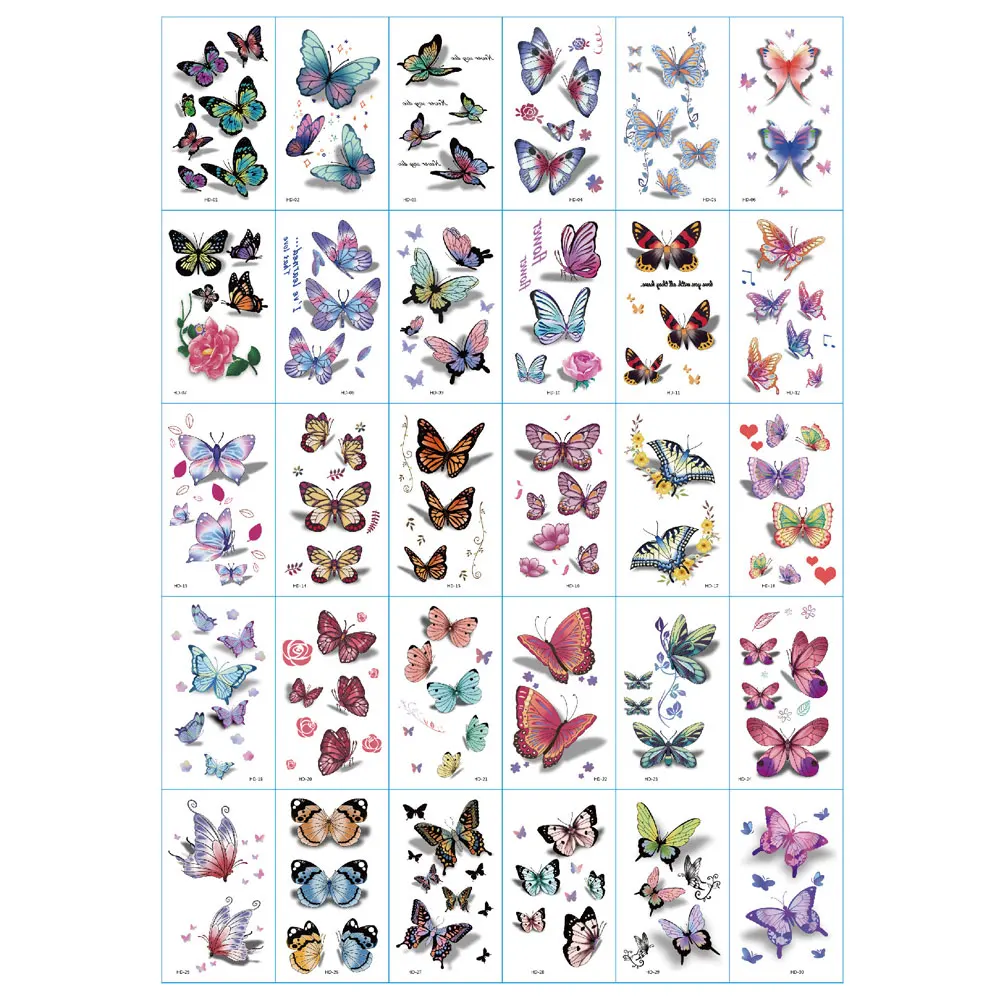 30Pcs Butterfly Temporary Tattoos Waterproof Tattoo Stickers for  Hand Body Decoration Fake Tattoo for Women