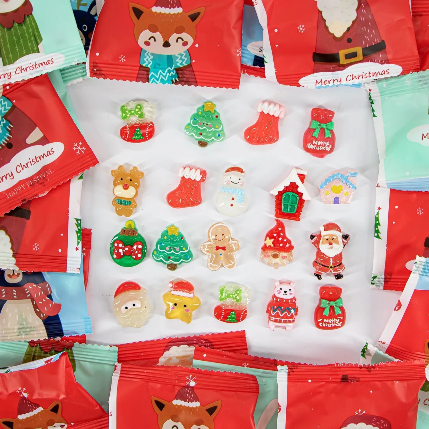 

60pcs Mini Luminous Santa Claus Blind Bag Creative Home Desktop Resin Small Ornament Christmas Model Accessories Gift Blind Box