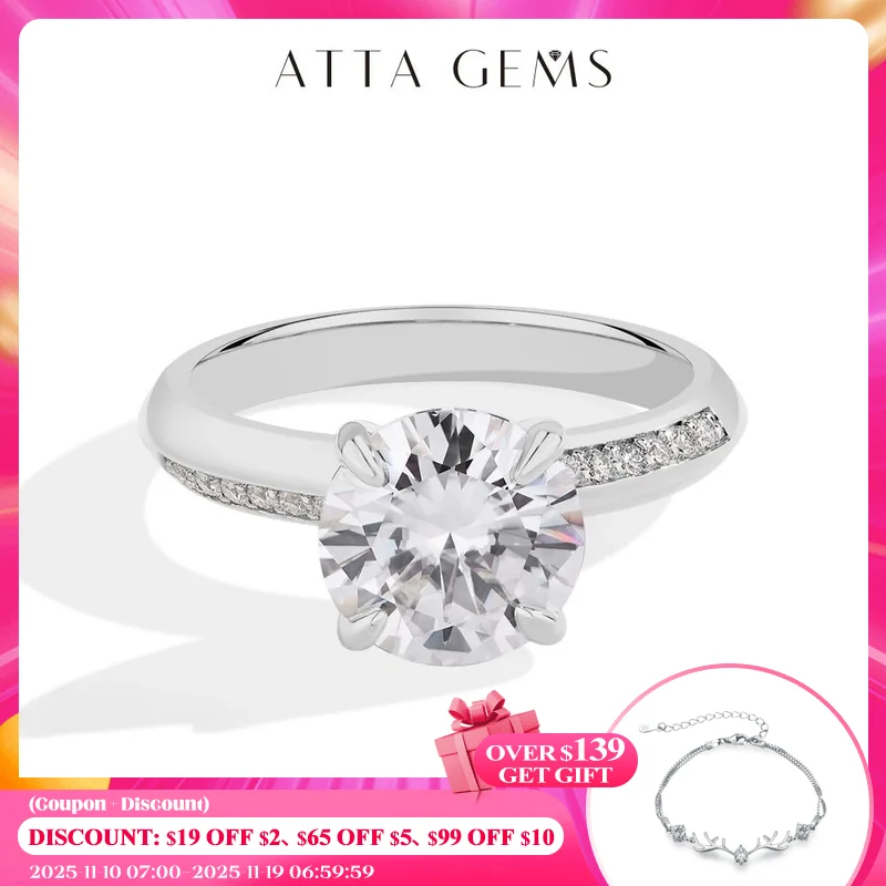 

ATTAGEMS 2024 Round Cut 3CT Moissanite Ring for Women Pass Diamond Test 925 Sterling Silver Engagement Wedding Solitaire Jewelry
