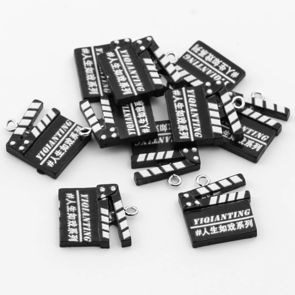 10pcs Mini Film Clapperboard Pendants Movie Shooting Clap-stick Resin Charms for DIY Jewlery Making Supplies Keychain Findings