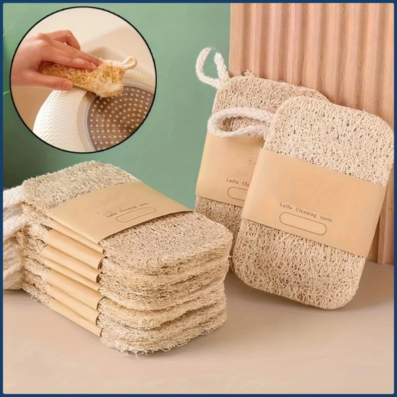 Natural Luffa Sponge Dish Washing Cloth Loofah Scrub Pad Dish Pot Easy To Clean Scrubber Sponge Kitchen Clean Brushes Household
