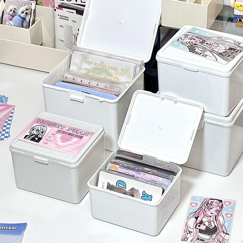 White Storage Box Idol Cards Photos Collection Box Dustproof Opaque Stationery Replacement Storage Diy Accessory Storage