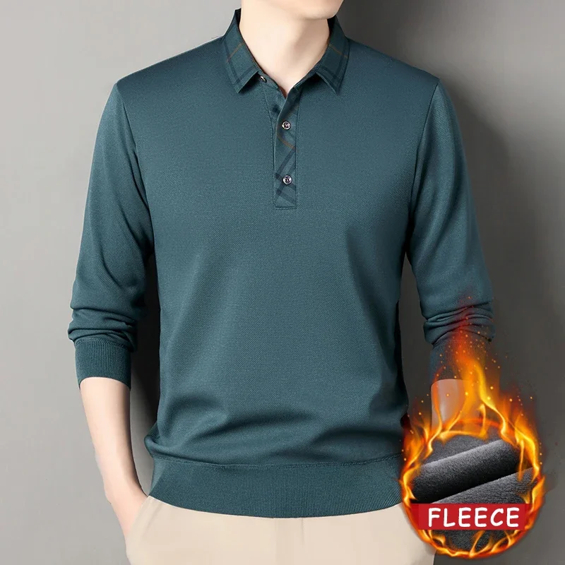 

Зимние пуловеры, мужские вязаные рубашки поло, модные свитера поло на флисовой подкладке, джемперы, толстые вязаные рубашки поло