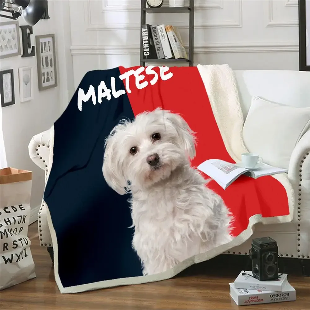 

CLOOCL Best Friend Maltese Double Layer 3D Christmas Gift Blanket Pet Dog Sherpa Fashion Throw Blanket Quilt