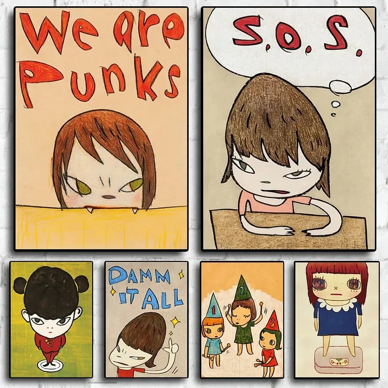 Japanische Yoshitomo Nara Puppe Cartoon Poster Drucke Wand Kunst Leinwand Malerei Nordic Wand Bild für Baby Kinderzimmer Wohnzimmer Dekor