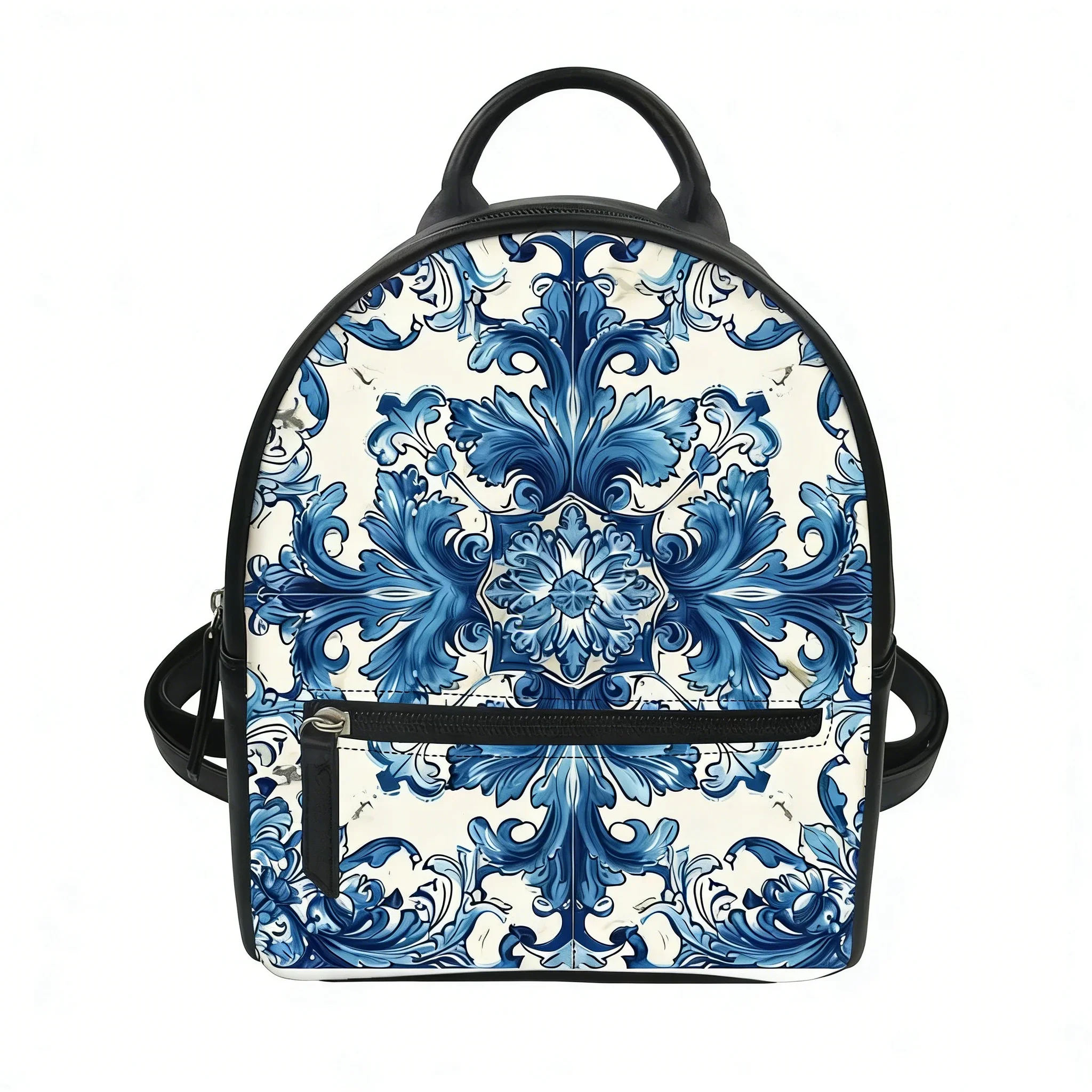

Blue and white porcelain Printing Custom Backpack Purse Women Schoolbags Double Shoulder Bag Mini Daypack Leather Travel Bag