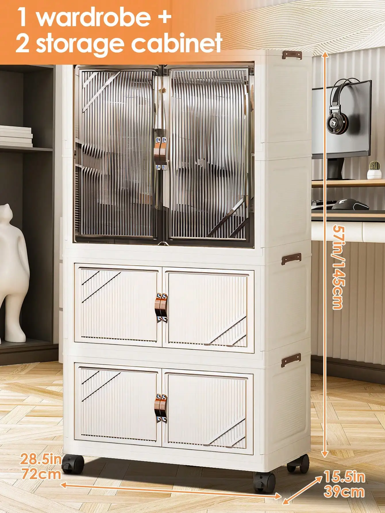 Portable Folding Wardrobe Closet with Hanging Rod & Door, Large‑Capacity Freestanding Clothes Storage Armoire, Easy‑to‑Assemble Stackable Closet Organizer for Bedroom, Apartment, Dorm & Living Room