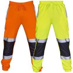 Mens Work Joggers Patchwork Workwear Uniform Bottoms Safety Sweat Pants Striped Reflective Pants Loose Mens Jogging Trousers