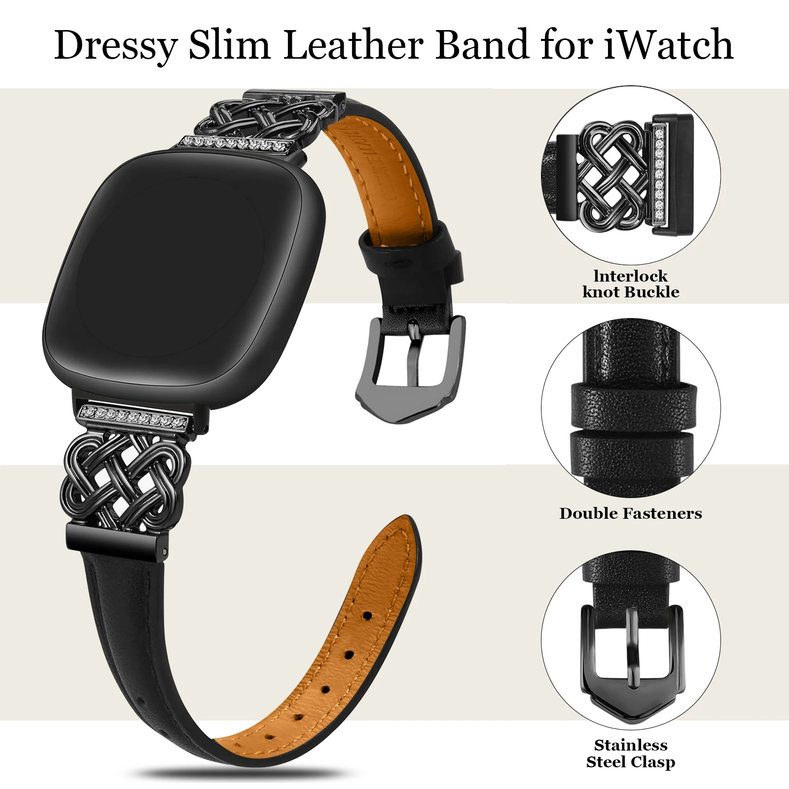 The leather strap is compatible with the Fitbit Versa 4/Versa 3/Fitbit Sense 2/Sense smartwatch strap with an interlocking latch