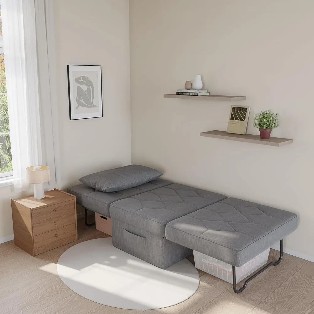 أريكة سرير قابلة للتحويل مع مسند ظهر قابل للتعديل مكون من 5 مستويات، 74 عمق × 37 وات 4 في 1 سرير كرسي نوم عثماني قابل للطي، فوتون فردي حديث