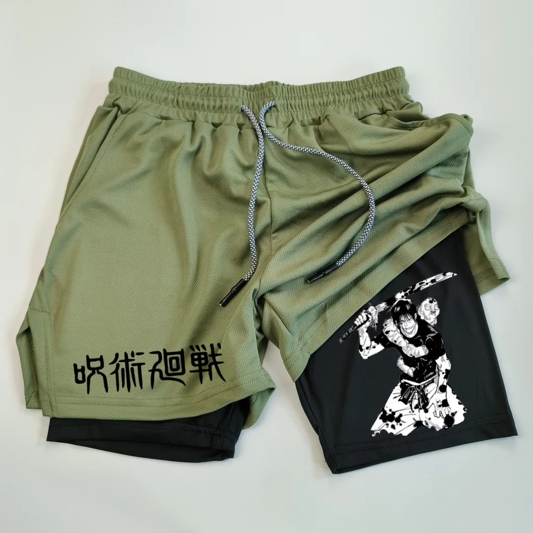 Short de sport 2 en 1 en maille imprimée Toji pour homme, short de performance anime, pantalon court décontracté, entraînement, course à pied, dean M