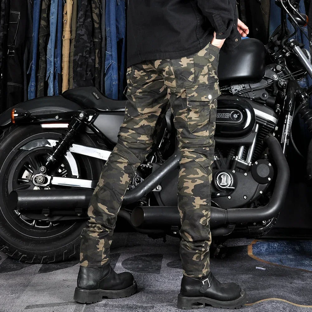 Motorcycle Riding Pants with CE Armor Multi-Pocket Cargo Pant Ant-Fall Motocross Racing Locomotive Jeans Splitting Camouflage