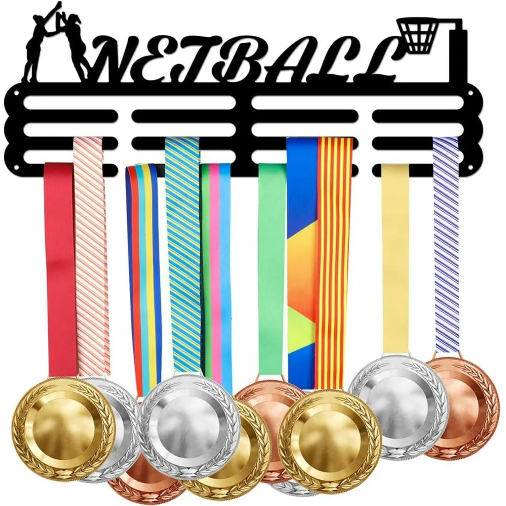 Netball Medal Holder Sport Display Ball Game Hanger Medal Trophy Display Rack Gift for Ball Game Lover Metal Lanyard Sturdy