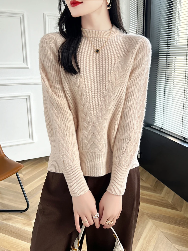 

Autumn Winter Women Pullover Twist Flower Cashmere Sweater 100% Merino Wool Knitwear Female O-Neck Soft Casual Fashion New Top