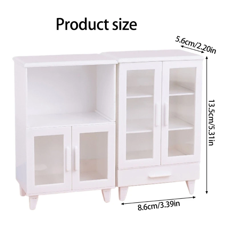 خزائن تخزين صغيرة بمقياس 1/12 أثاث بيوت الدمى البيضاء الحديثة لخزانة الكتب المطبخ ترتيب المشهد 15UB
