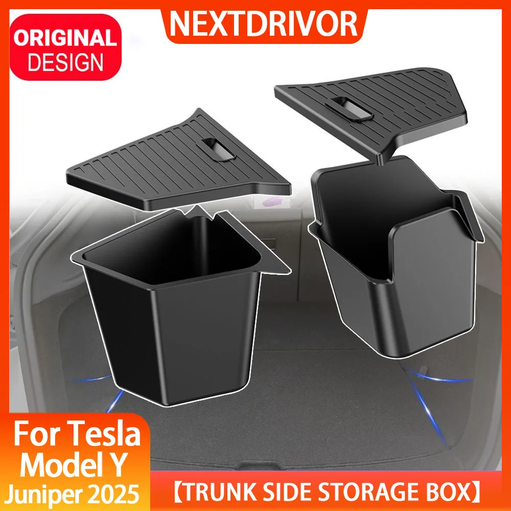 

Car Trunk Side Storage Box For Tesla Model Y Juniper 2025 2026 Flocking TPE Cover Mat Partition Board Stowing Space