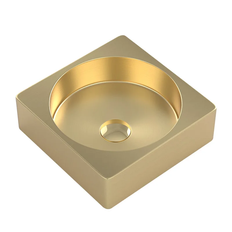 

Thickened stainless steel square and round basin light luxury Nordic hand washing single basin bar hotel antique copper