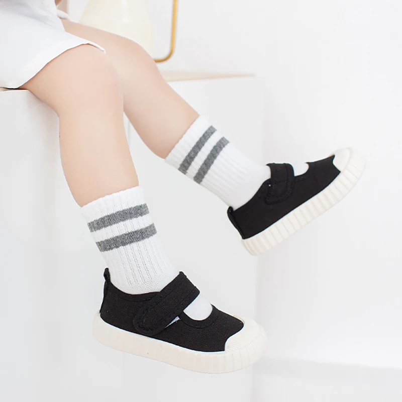 Spring Autumn Children White Black Sport Cotton Tube Socks Korean Stitch Floor Casual Short Ankle Stockings for Kids Boys Girls