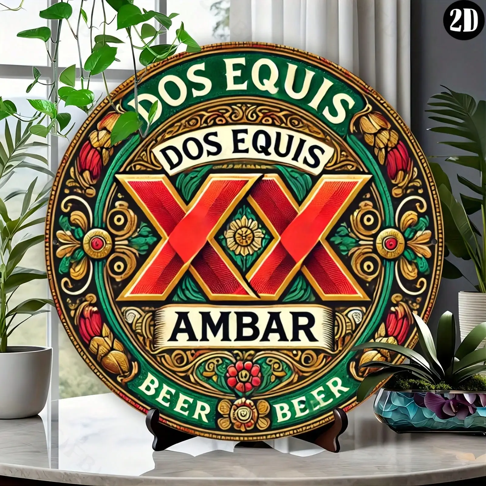 Letrero de metal de cerveza Ambar Dos Equis de 8.0 x 8.0 in, decoración del hogar/bar, regalo de Navidad/Halloween, escultura de pared